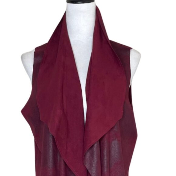 Oliver by Estie Burgundy Faux Suede Long Waterfall Vest - Size M - Picture 3 of 8